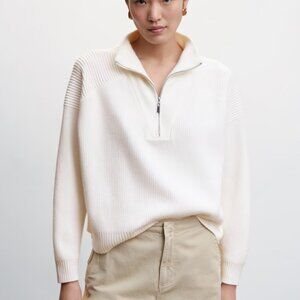 Mango High Neck Sweater with Zip in Ecru Size L